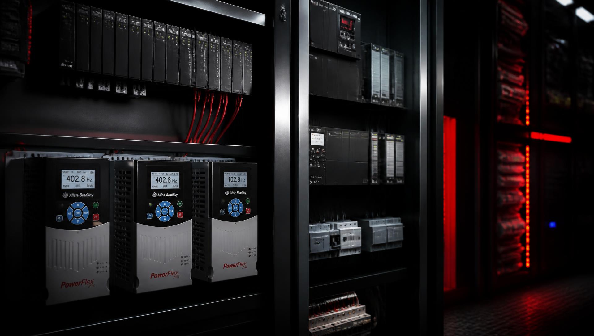 Industrial control cabinet with automation modules and drives